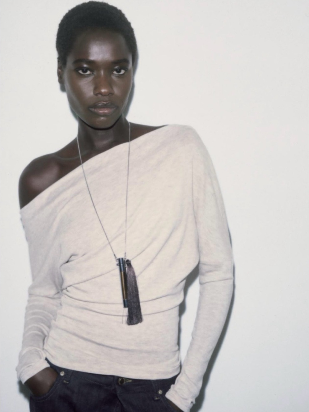 BNWT Zara Grey Asymmetric Soft Off Shoulder Long Sleeve Top